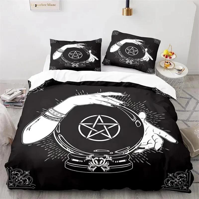 Copripiumino Boho Sole e Luna Set Letto Astrologia Misteriosa Microfibra Strega Wiccan Divinazione Carte dei Tarocchi Copripiumino