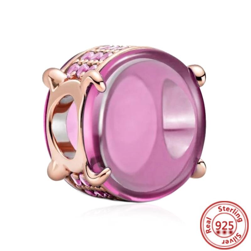 Hot Sale Rose Gold Series Pink Zircon Leaves Heart Pendant Sparkling Clip Bead Fit Charm Bracelet DIY S925 Silver Jewelry