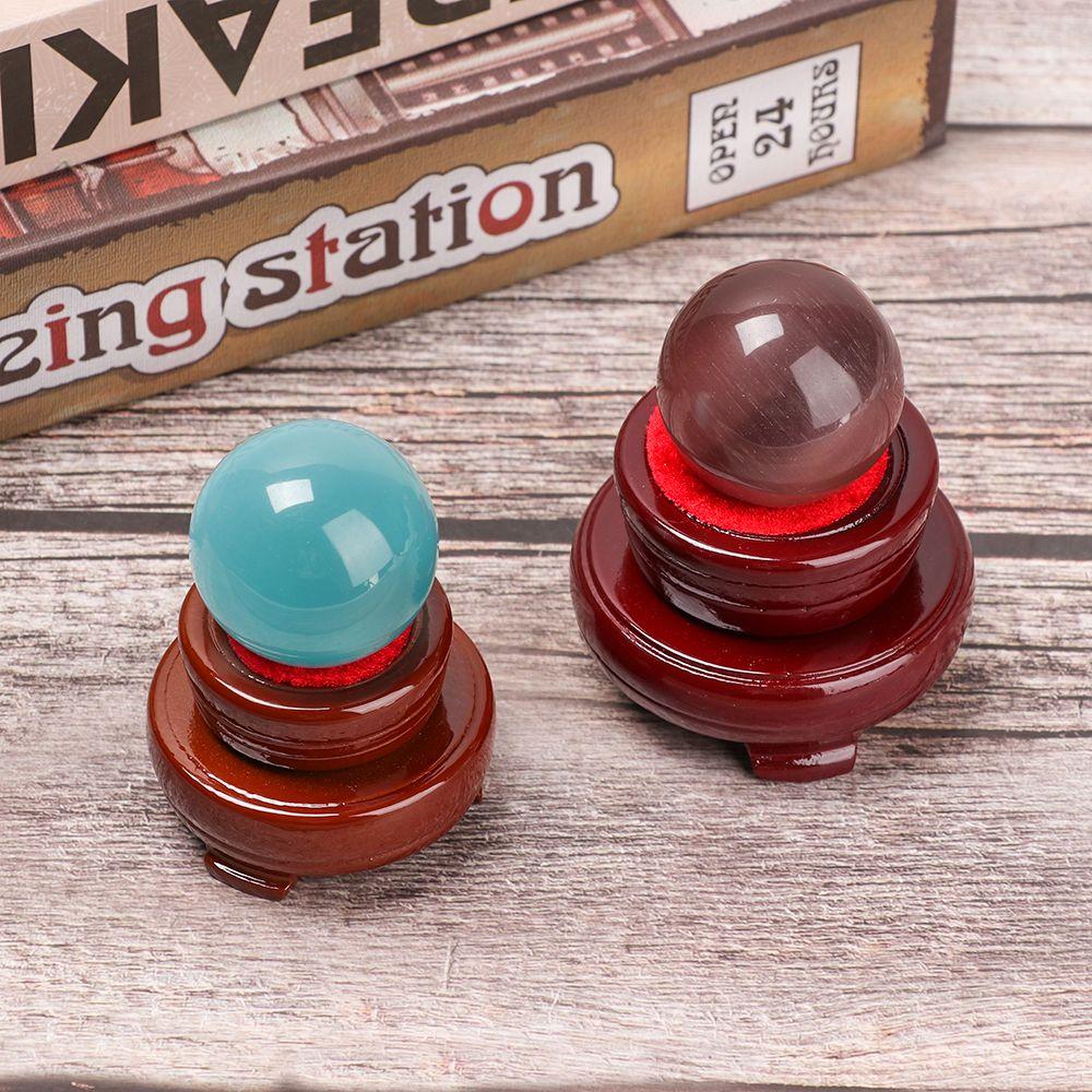 Ornament Home Decoration Square Glass Holder Wood Pedestal Crystal Sphere Base Transparent Support