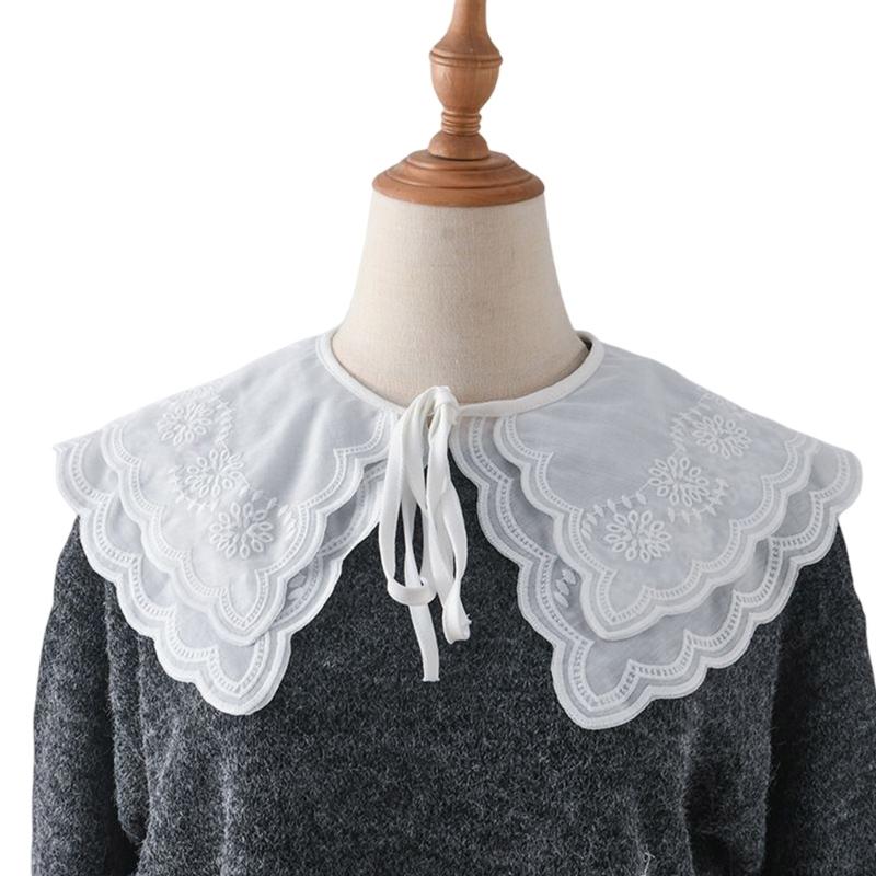 Women Girls Vintage Lolita False Fake Collar Shawl Sweet Ruffles Lace-Up Bow Decorative Necklace Choker Short Poncho