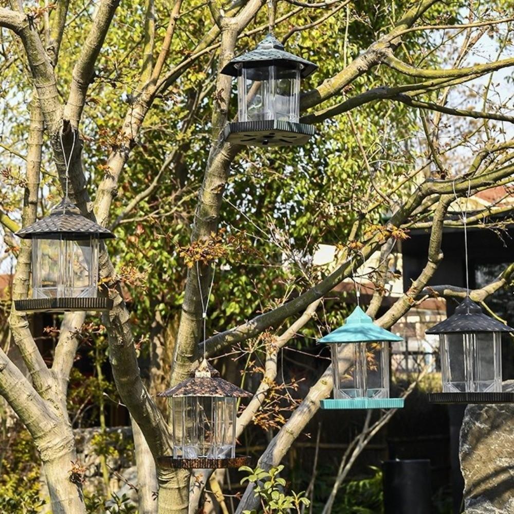 Plastic Bird Feeding Station Tower Shape Bird Feeding Tray Food Container  Outdoor Use