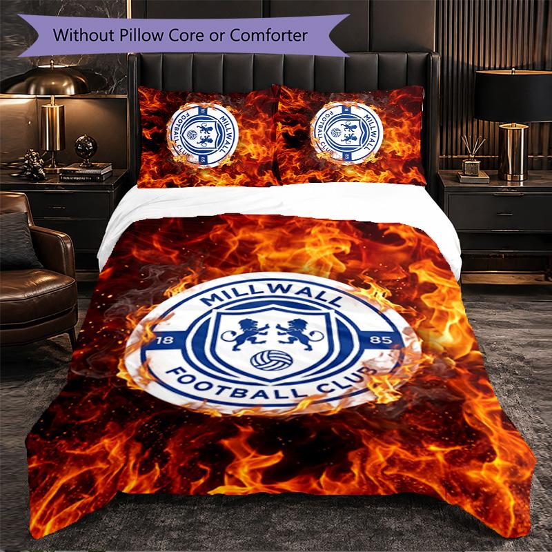 Millwall Football 3 Piece Bedding Set Soft Duvet Cover Set with Pillowcases Printed Bedroom Decor Set for Home