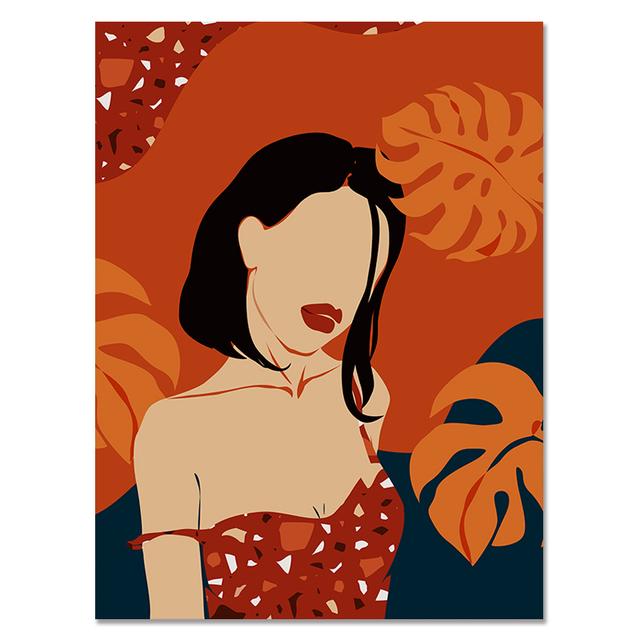 Настенная картина на холсте, абстрактная девушка, иллюстрация растений, плакаты на скандинавскую тему и принты, настенные панно для гостиной, домашний декор