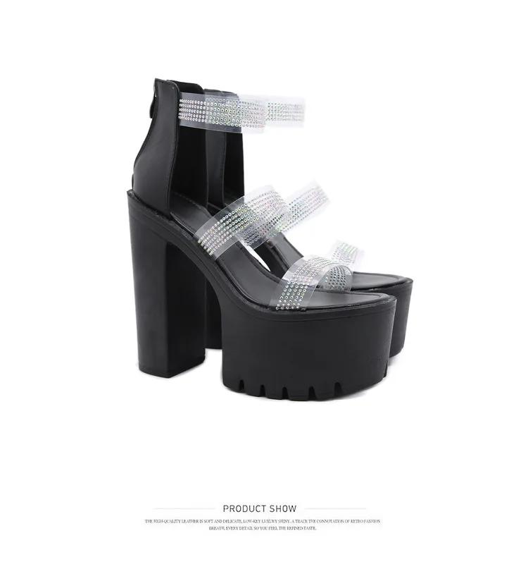 Модные больших размеров 35-42 босоножки на очень высоком каблуке для подиума женские 2025 лето черные кожаные сандалии платформа женская обувь с открытым носком