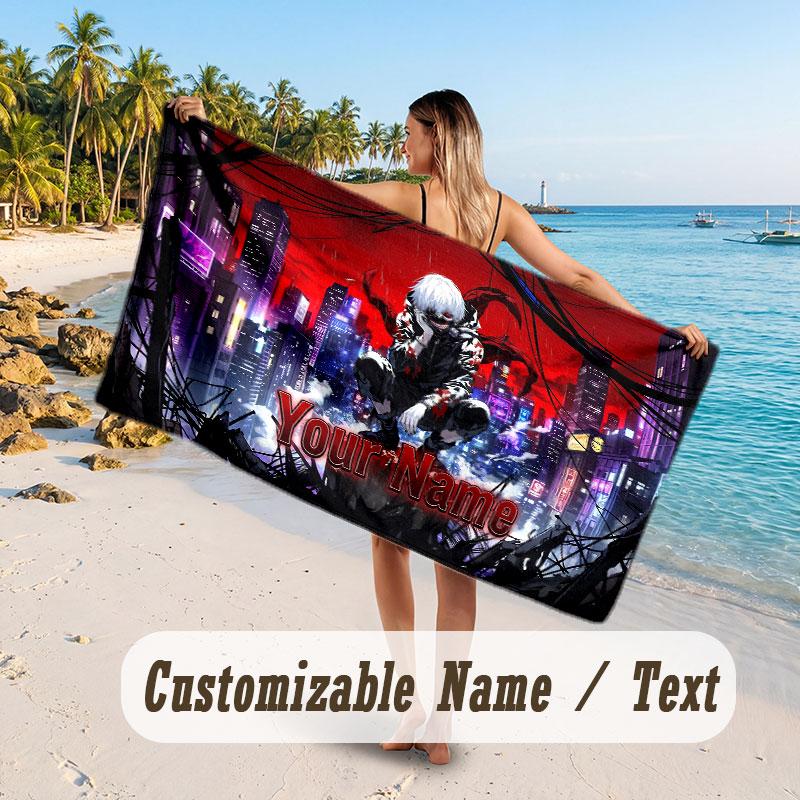 Custom Name Large Beach Towel,Tokyo Ghoul Quick Absorbent Towel For Outdoor Travel Poolside