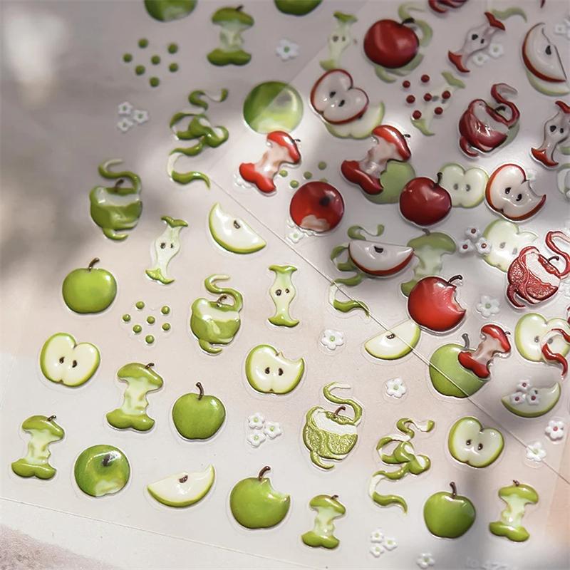 1 piece5D cute fruit jelly nail stickers red and green apple high quality nail stickers new embossed nail art decoration sticker