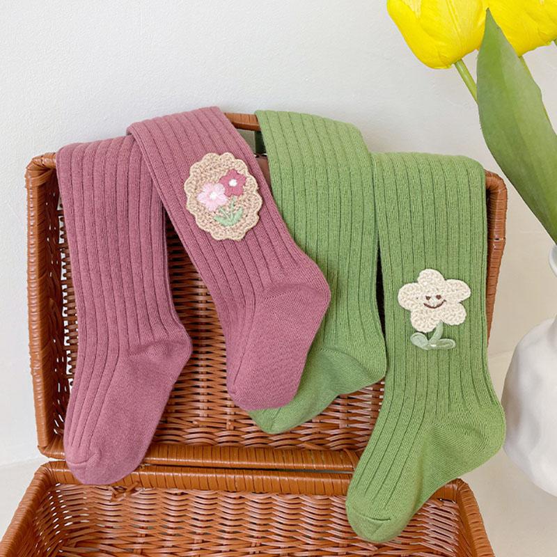 Детские колготки, носки с цветочным декором для девочек, детские чулки, леггинсы
