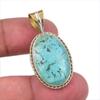 Natural Tibetan Turquoise Gemstone 925 Solid Silver Two Tone Pendant 1.50" A1v80