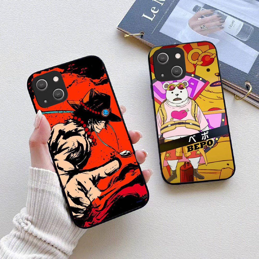 KK-38 One Piece Ace Soft Black Case for iPhone XR 14 15 11 12 13 6 7 8 X XS Pro Max Samsung S22 S23 S21 S24 FE Ultra S8 Plus