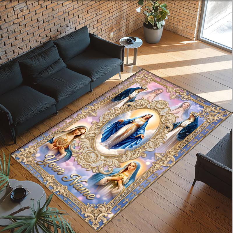 Rainbow Theme Crystal Velvet Floor Rug Personalized Custom Name Text Warm Carpet Home Decoration