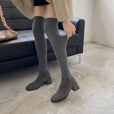 Модные женские полусапожки на среднем каблуке, ботильоны-носки, модная удобная обувь для женщин, дизайнерские элегантные зимние туфли новых трендов 2025, модные сапоги до колена