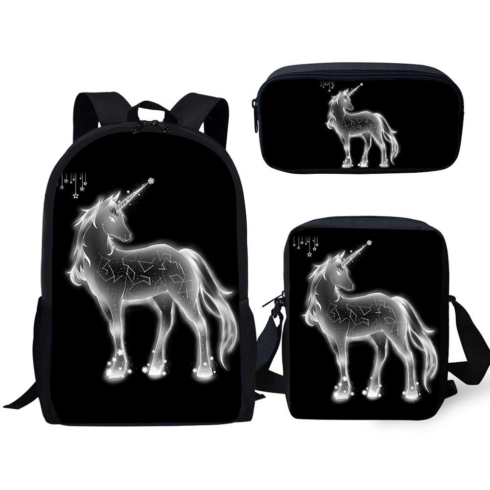 Fashion Novelty Rainbow Unicorn 3D Print 3pcs/Set Pupil School Bags Laptop Daypack Backpack Inclined Shoulder Bag Pencil Case