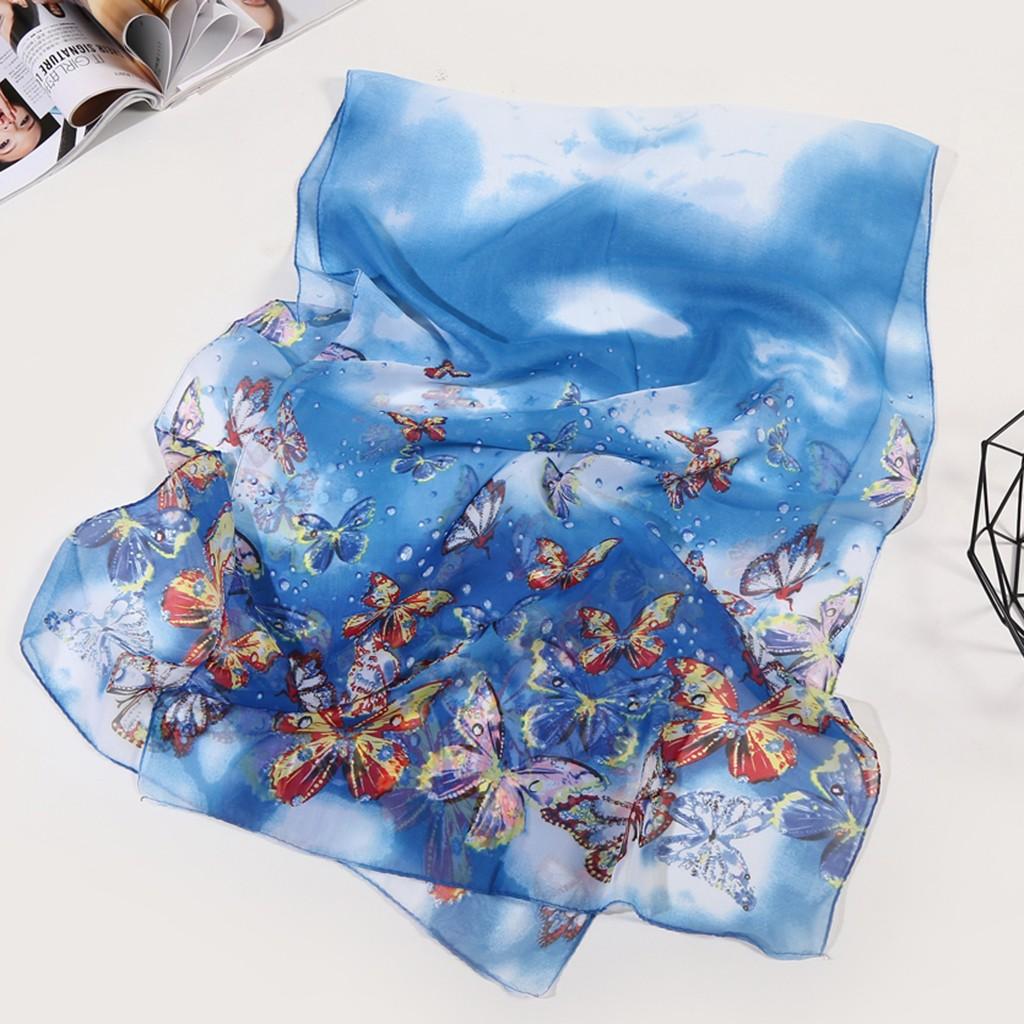160*50cm Women Flower Print Long Soft Wrap Scarf Simulation Silk Shawl Scarves