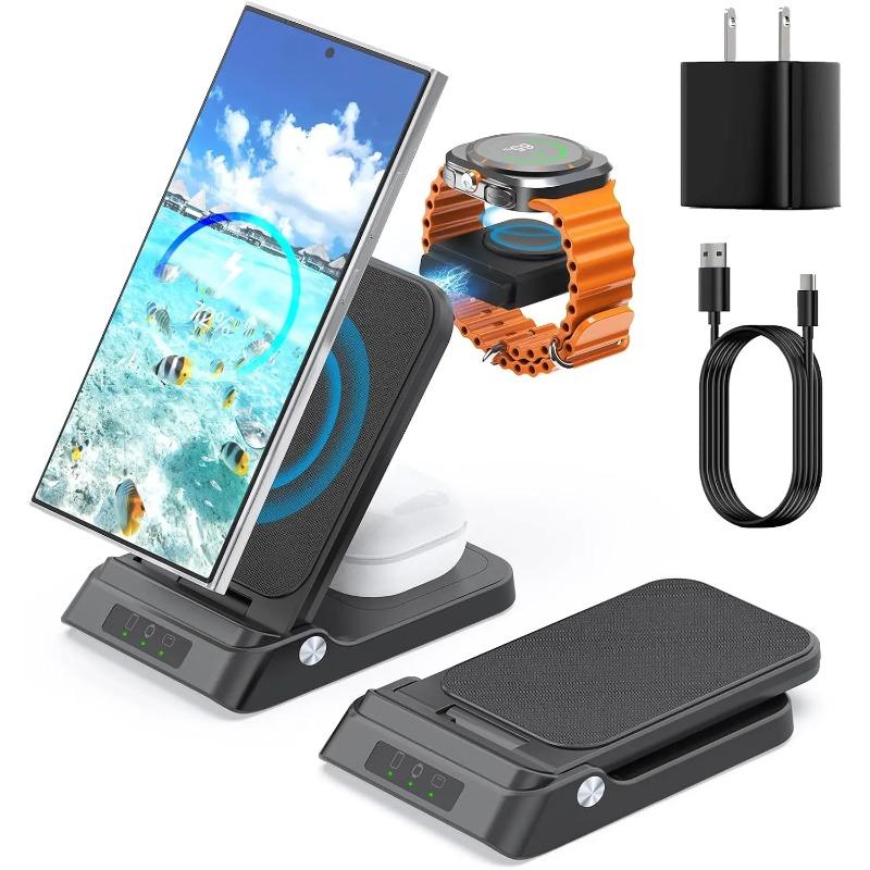 Беспроводное зарядное устройство для Samsung 3 в 1 Станция быстрой зарядки для Samsung Galaxy S24/23/22/21 для Galaxy Watch 6/5/4/3 и Active 2