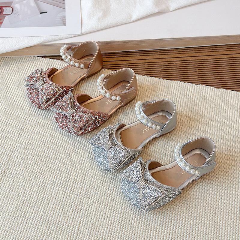 Girls Princess Sandals Spring Summer Closed Toe Soft Sole Crystal Butterfly Bow Rhinestones Comfortable