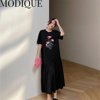 MODIQUE, летняя новая классическая рубашка больших размеров, женская свободная лоскутная одежда из хлопка и льна, уличная одежда, повседневное женское платье с цветочным принтом и круглым вырезом