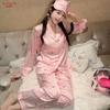 Korean 1011 Spring New Cartoon Striped Loungewear Ice and Snow Silk Long-sleeved Trousers with Eye Mask Ins Loungewear
