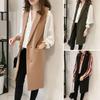 Осень-весна женский жилет с отложным воротником двубортный свободный без рукавов до колена карманы кардиган сплошной цвет повседневная одежда жилет пальто