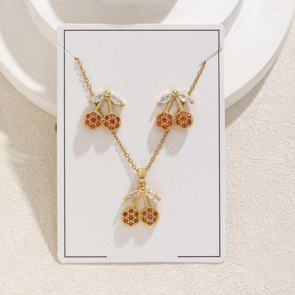 Light Luxury Rhinestone Cherry Jewelry Suit Exquisite Cherry Necklace Set Party