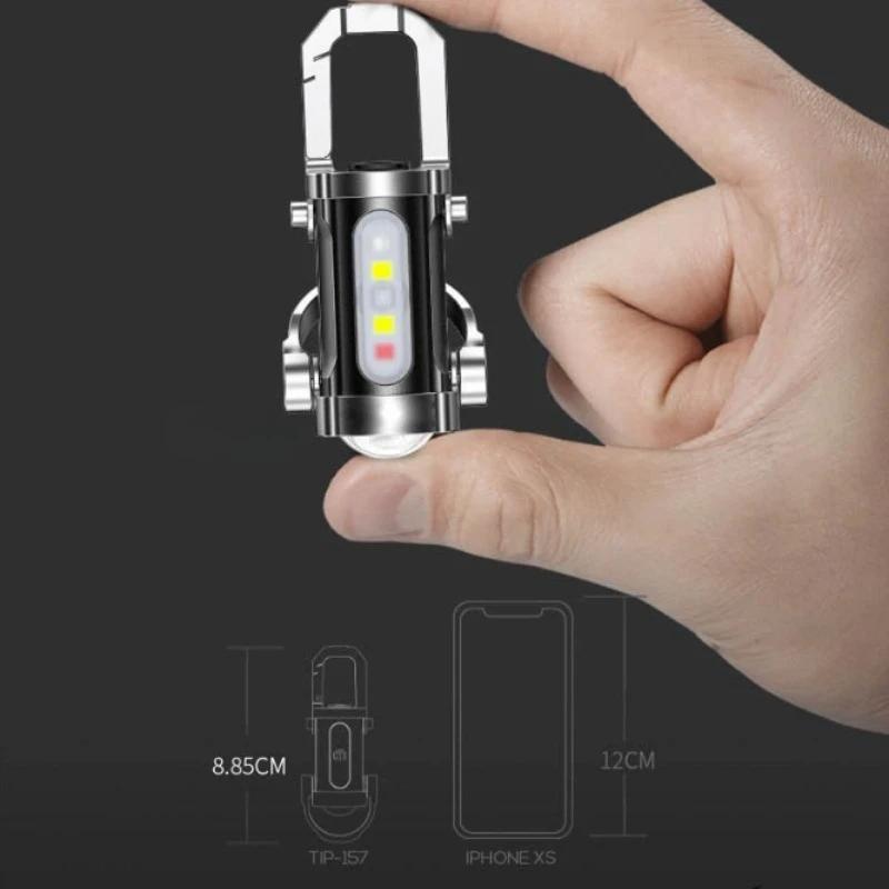 Rechargeable COB Keychain Flashlights Multifunction Work Light 6 Modes Emergency Keychain Light for Walking Searching Hiking