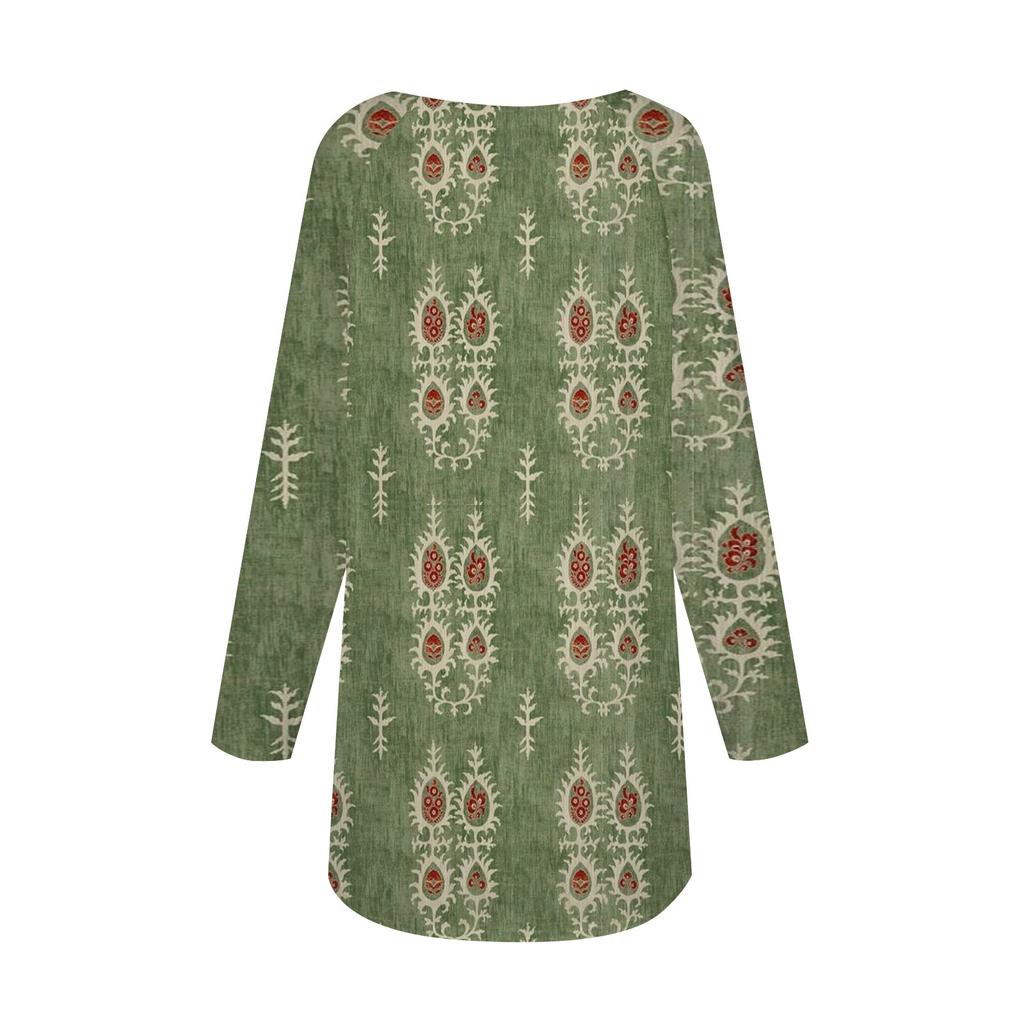 Женская повседневная футболка больших размеров с длинными рукавами и круглым вырезом в стиле ретро с принтом, верхний пуловер