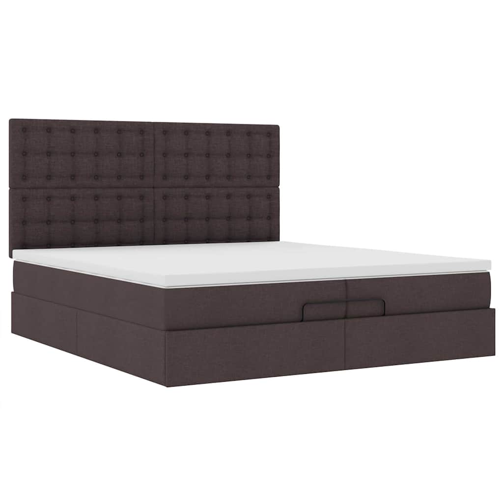 Enjoy restful nights with this Ottoman bed with mattresses and LED lighting in dark brown 200x200 cm fabric