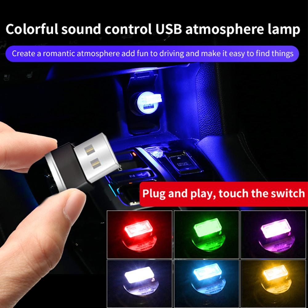 1x Автомобильная USB LED Декоративная Лампочка Портативная Лампа Атмосферы Кнопочное Управление 7 Цветов Авто Интерьер Дом Ноутбук Подсветка