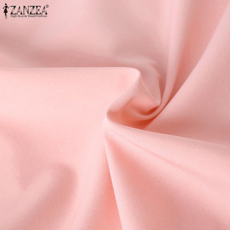 ZANZEA Женская прямая однотонная свободная блузка с круглым вырезом и расклешенными рукавами 3/4