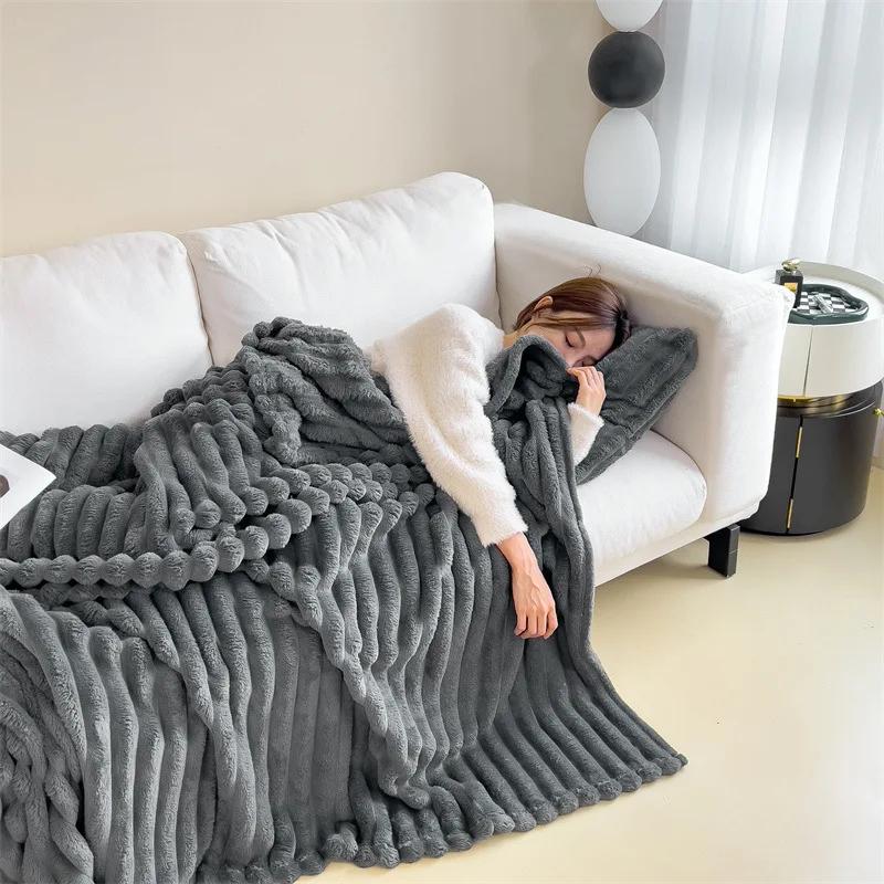 New Imitation Rabbit Plush Warm Blanket Set Or Only Blankets For Autumn Winter Soft Fluffy Warmth Lounger Sofa Throw Blankets