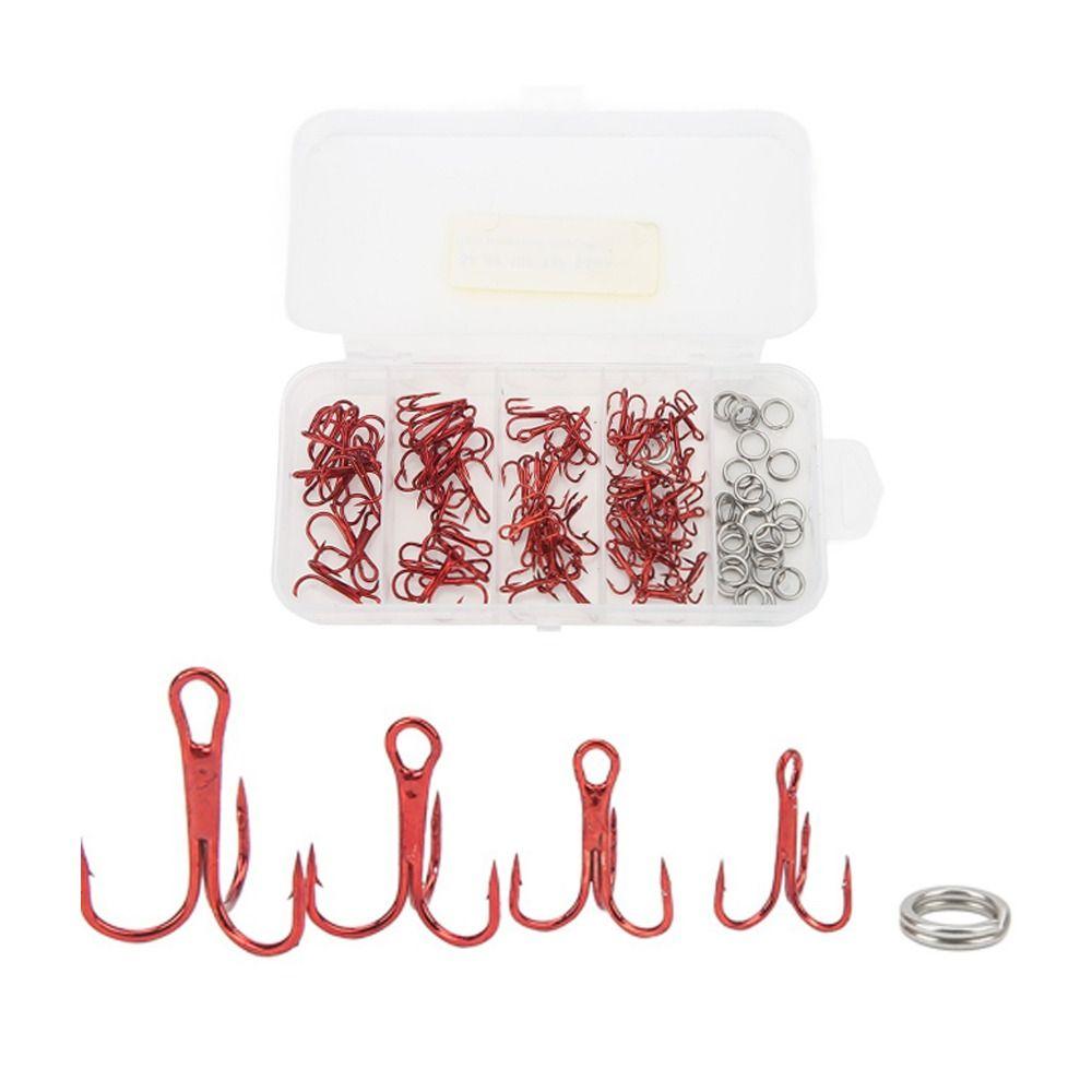 100PCS High Carbon Steel Treble Fishing Hooks Strong Sharp Fishing Hooks Kit  Saltwater Fishing