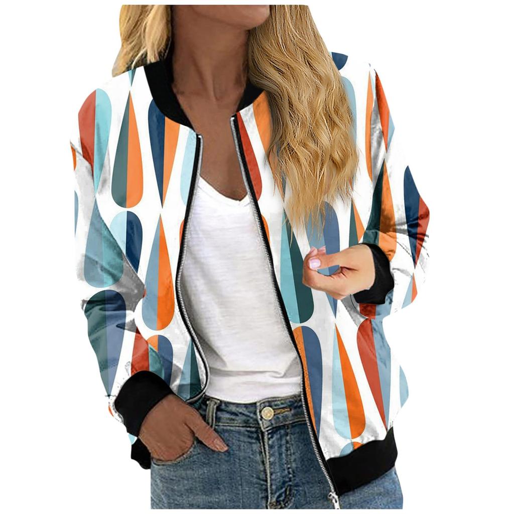 Jackets For Women Long Sleeve Lightweight Zip Up Cropped Fashion Print Outerwear Casual Quilted Jackets Whith Pockets