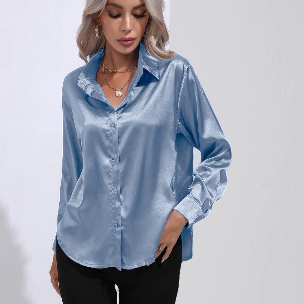 Женская простая блузка, весенний новый кардиган с V-образным вырезом, свободная рубашка с длинным рукавом и пуговицами