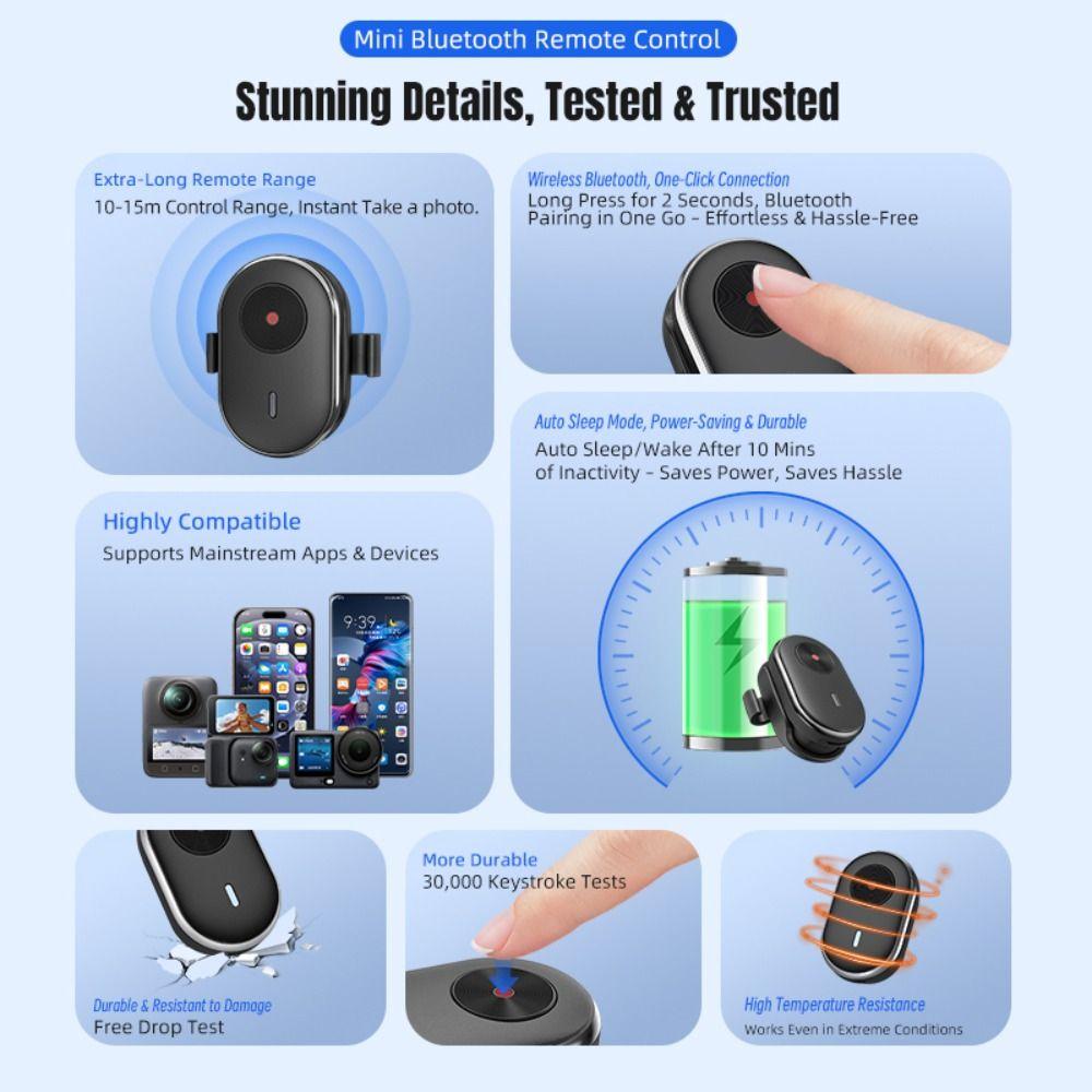 20-метровый Bluetooth-пульт дистанционного управления, мини-портативная камера, беспроводной контроллер для съемки для DJI Action6/5/4/Osmo 360/Insta360