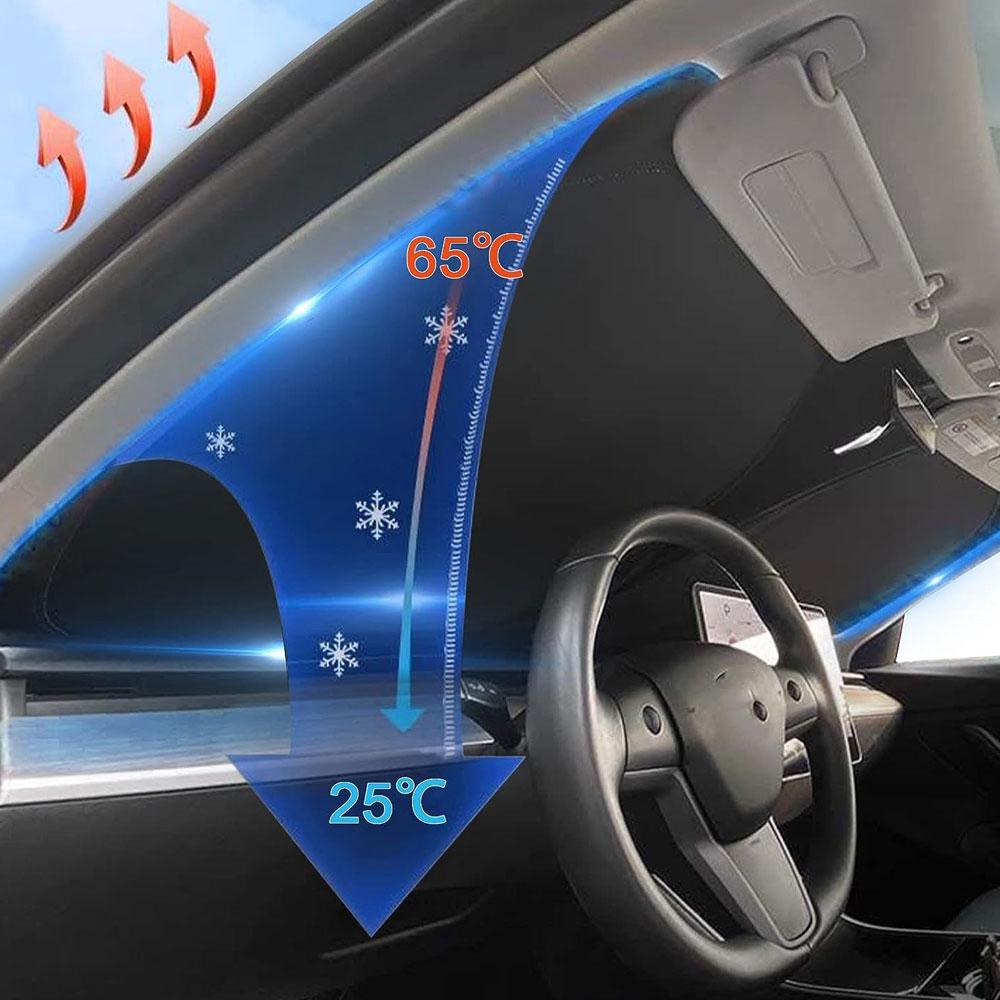 Windshield Sun Shade for 2017-2025 Tesla Model Y/3 (Fit 2025 Model Y Juniper/2024 Model 3 Highland) Upgraded Foldable Sunshade,Windshield Sunshades 1