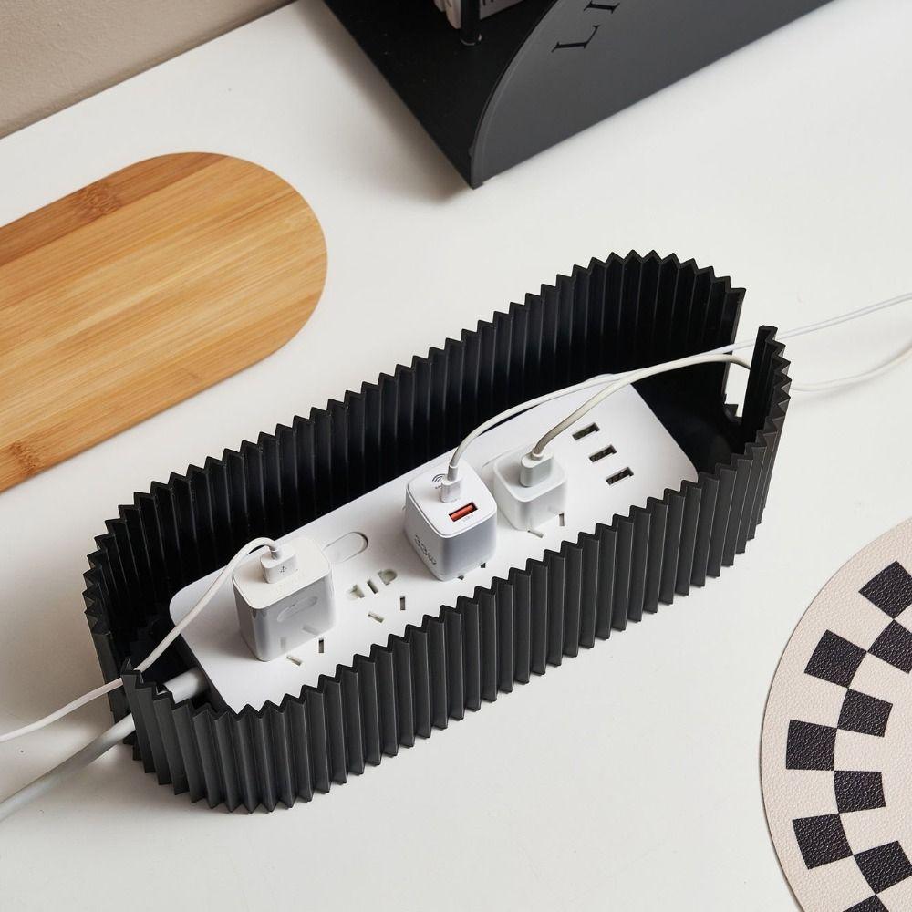 Wooden Cover Power Line Storage Case Plastic Wire Storage Box Data Line Socket Storage Box  Home