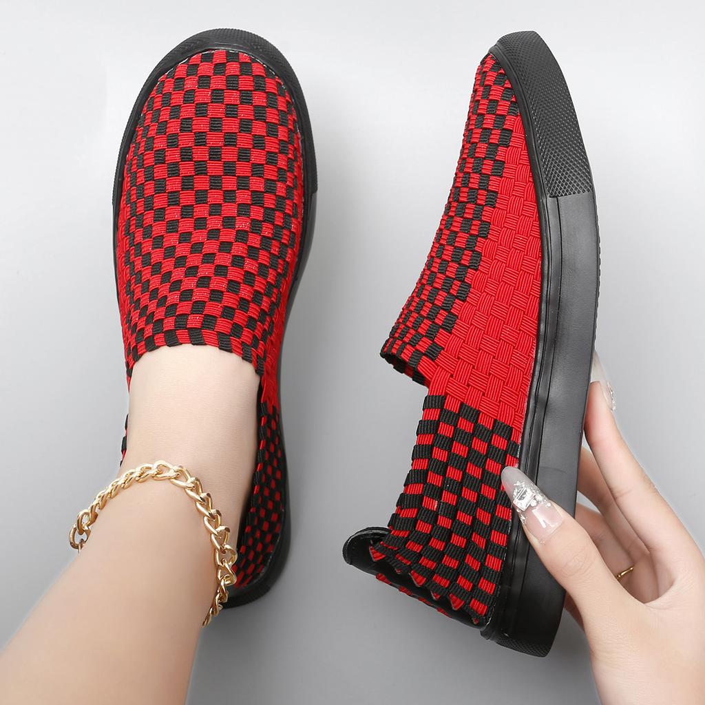 Женские плетеные кроссовки женские прогулочные туфли повседневные вулканизированные женские модные трикотажные плоские женские туфли без застежек удобные женские большие размеры