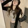 American Irregular Short T-shirt Women's Autumn New Hot Girl Long-sleeved Slim Inner Layering Shirt Top