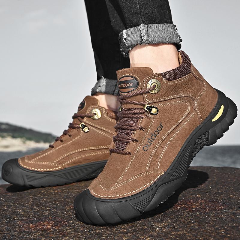 Мужские ботинки для снегоступов из коровьей кожи, нескользящие спортивные ботинки для активного отдыха, утолщенные высокие ботинки для альпинизма, короткие мужские ботинки для активного отдыха