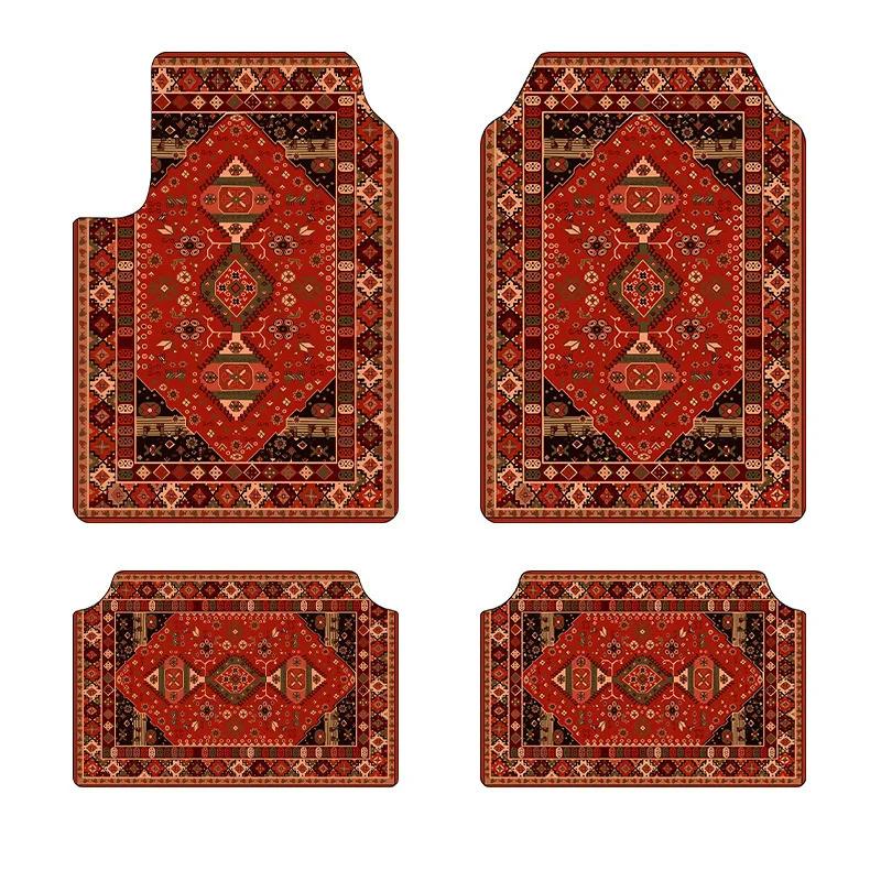 Bohemian Car Floor Mats 4 Pieces Set Dirt Resistant Wear Resistant Backing Universal Fit For Cars SUVs Trucks Auto Accessories