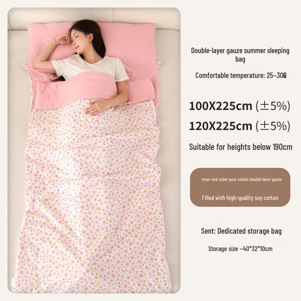 Hao Run Qi Summer Cotton Double Layer Gauze Adult Sleeping Bag – Lightweight for Travel, Camping, and Outdoor Use