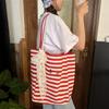 11 полосатая простая двусторонняя холщовая сумка, летняя новая большая вместительная студенческая сумка для покупок на плечо