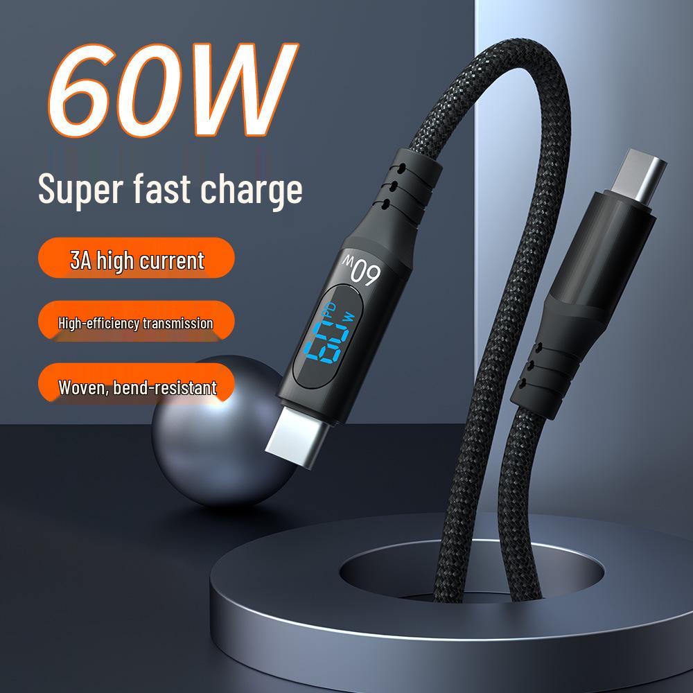 Кабель для быстрой зарядки 5A Dual Type-C PD100W с цифровым дисплеем для iPhone 15 и ноутбуков Huawei