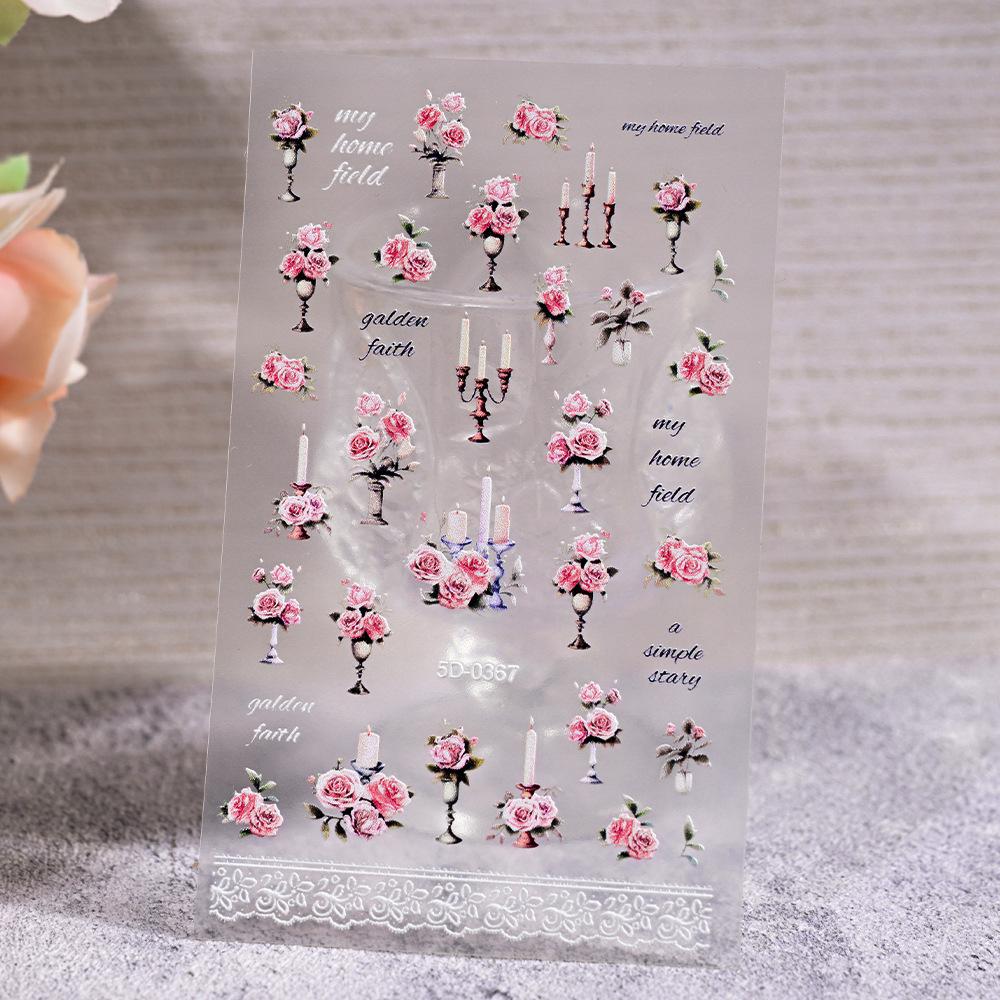 Рельефная наклейка для маникюра «Роза», 5D, трехмерная декоративная деталь для ногтей, наклейка для ногтей для девочек