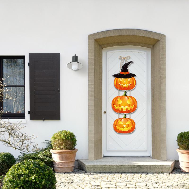 1 шт. подвесной знак на Хэллоуин, декор для вечеринки, подвесные подвески на дверь, приветственный знак, черная кошка, тыква, привидение, летучая мышь, дверная бирка