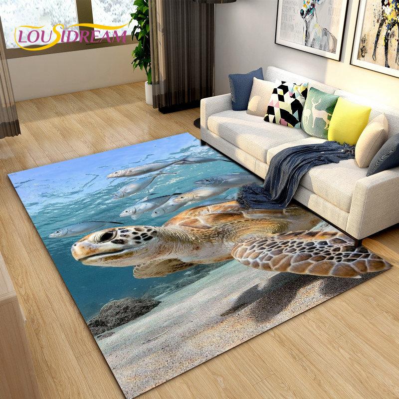 3D подводный мир, морской черепаха, дельфин, большой ковер, ковер для гостиной, спальни, дивана, коврик для кухни, нескользящий напольный коврик