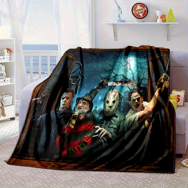 Horror Movie Characters Collage Blanket Flannel Blanket for bed, sofa, Camping, Hiking, Picnic Essentials, gift for family Fan gifts