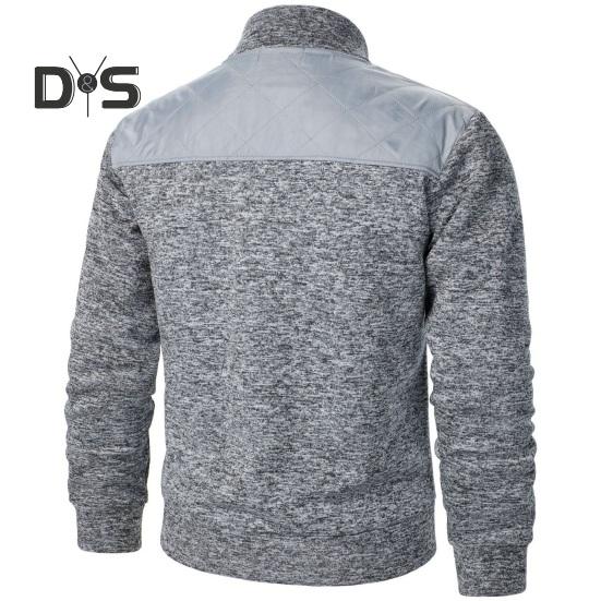 Осень-зима мужская куртка трикотажная пэчворк застежка-молния воротник стойка кардиган длинные рукава средней длины приталенный крой термопальто