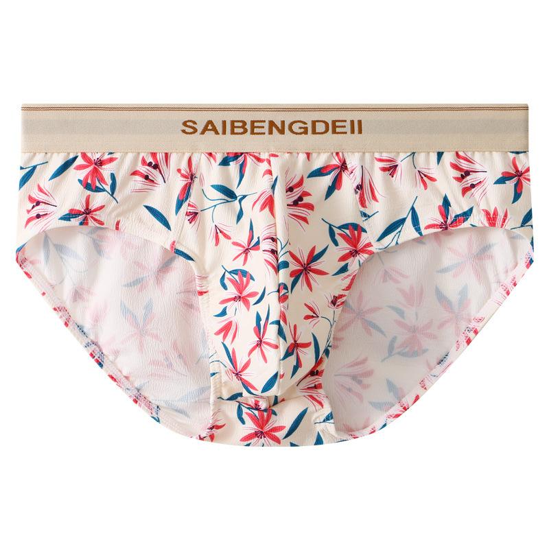 Мужское нижнее белье из чистого хлопка, дышащие трусы, розовое, милое, с цветочным принтом, сексуальное