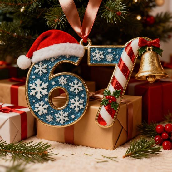 67 Christmas Ornament 2D Flat Funny Six Seven Meme Christmas Decoration Gifts for Teens Adults Humor Lovers