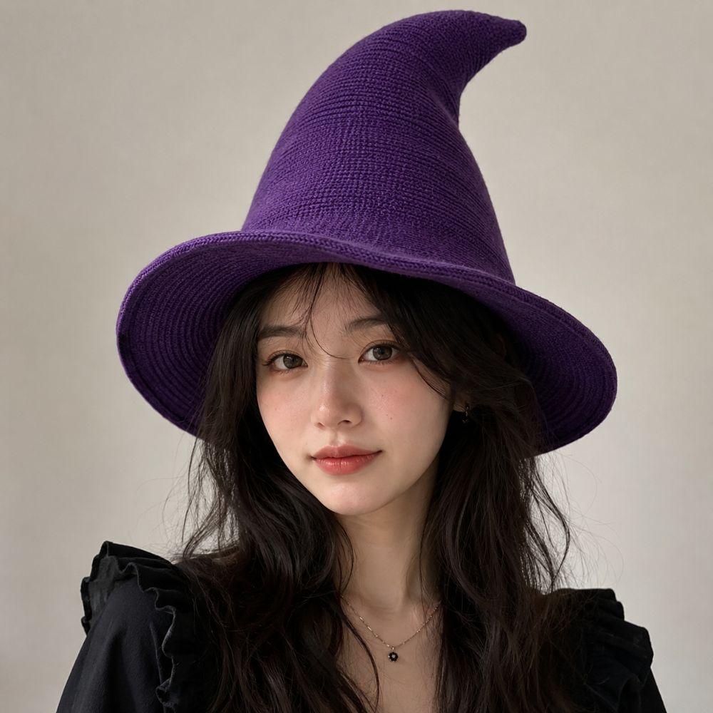 Solid Color Halloween Witch Hat Wool Knit Pointed Hat Wacky Halloween Party Hat Masquerade